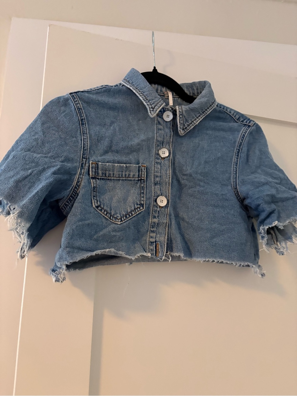Free People Light Blue Cropped Denim Shirt